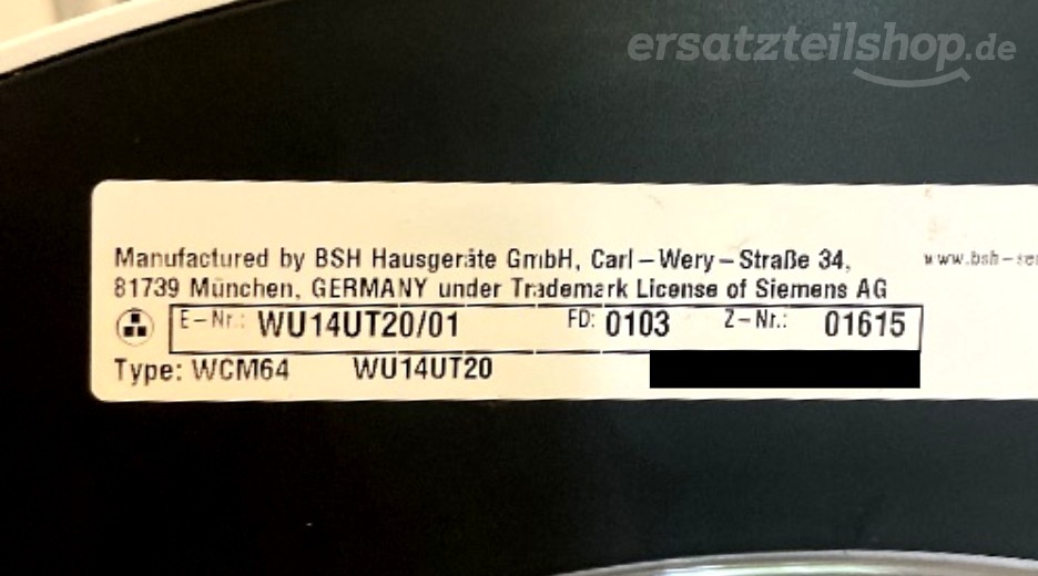 Typenschild Siemens WU14UT20/01