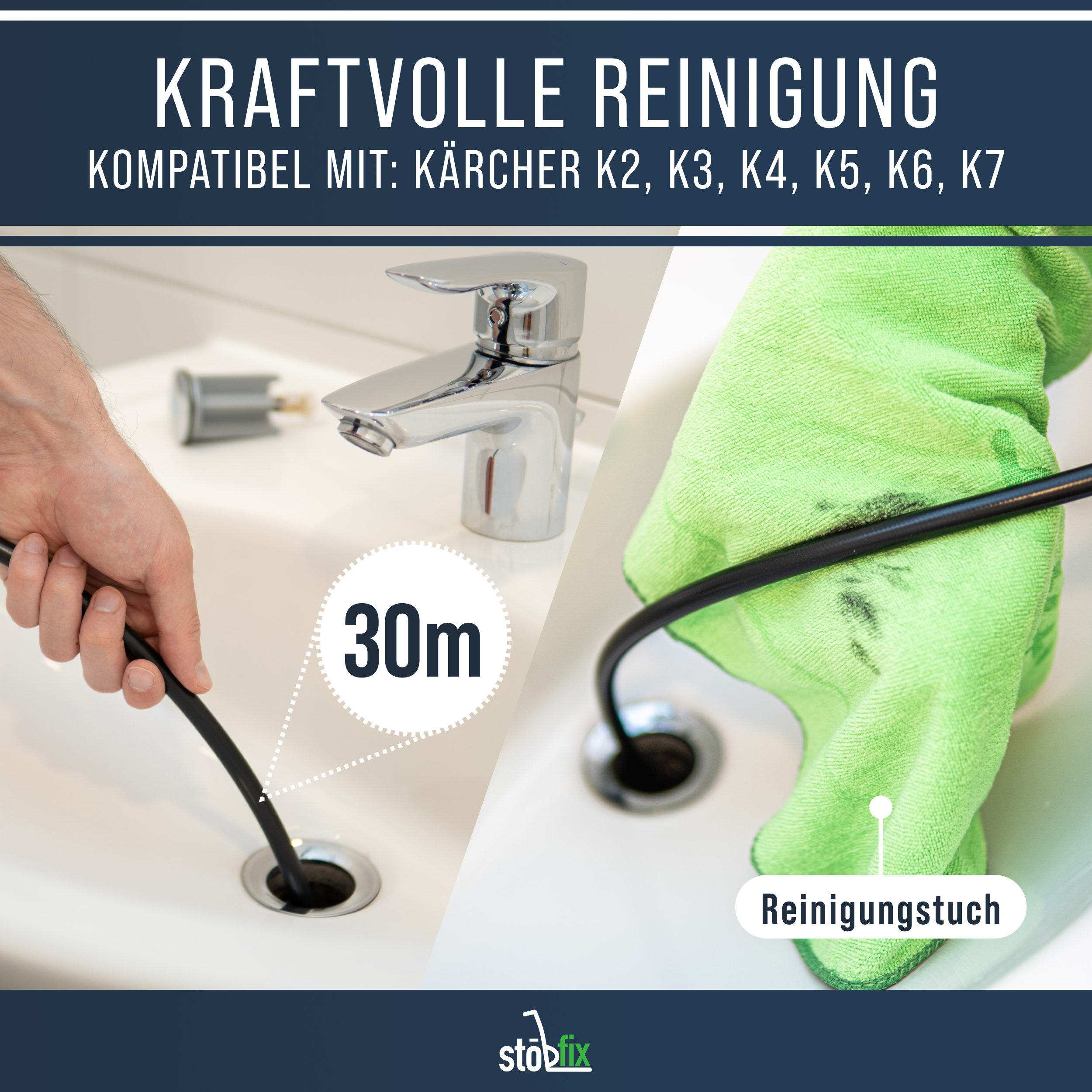 30m Rohrreinigungsschlauch für Kärcher passend für K2, K3, K4, K5, K6, K7 inkl. 2 Düsen 