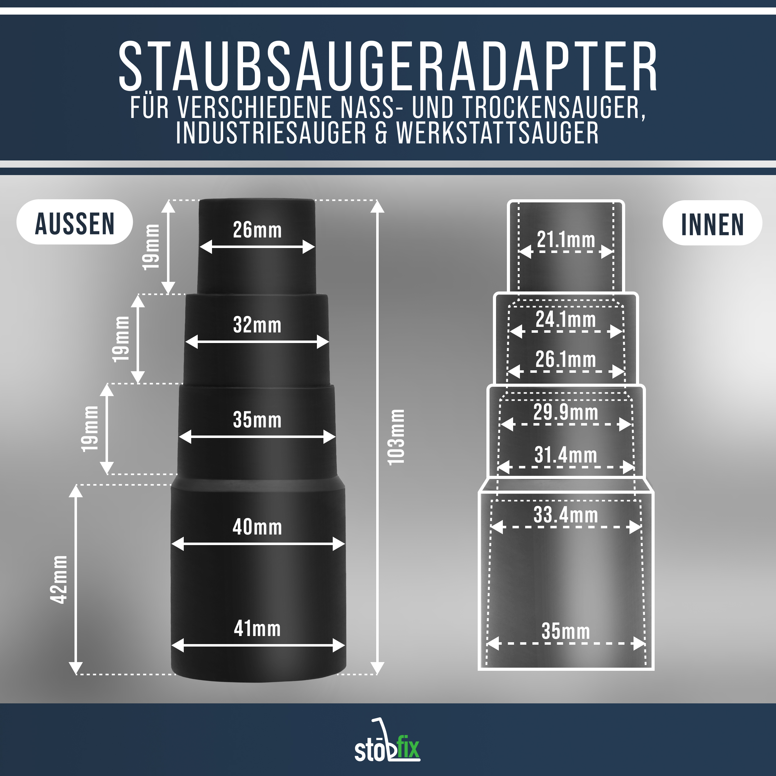Schlauchadapter [1er Set] - Universeller Staubsaugeradapter u. a. für Geräte von Bosch, Makita, Kärcher