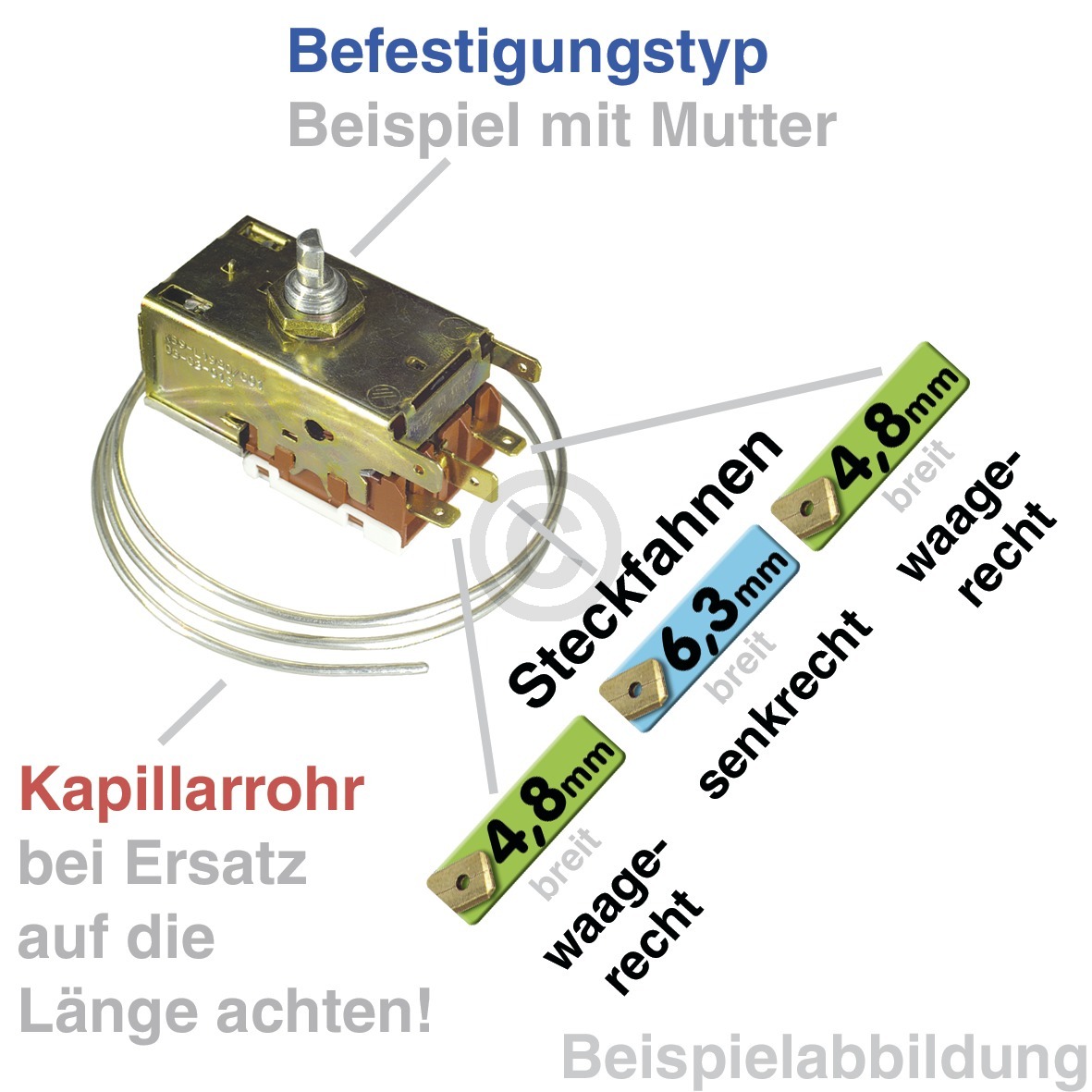 Thermostat K59-S2785 Ranco 713mm Kapillarrohr 3x6,3mm AMP + Lampenfassung, Whirlpool
