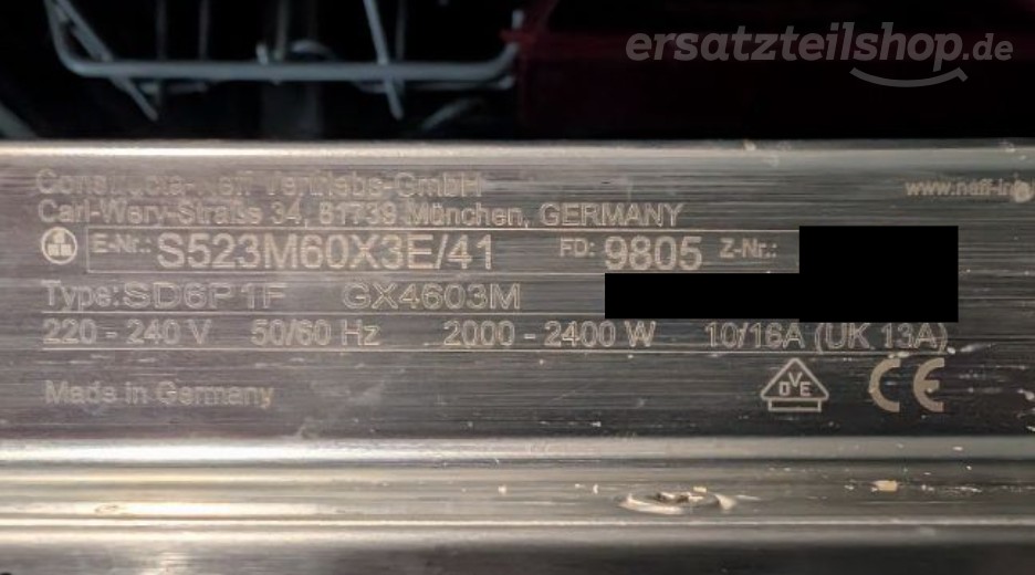 Typenschild Neff S523M60X3E/41