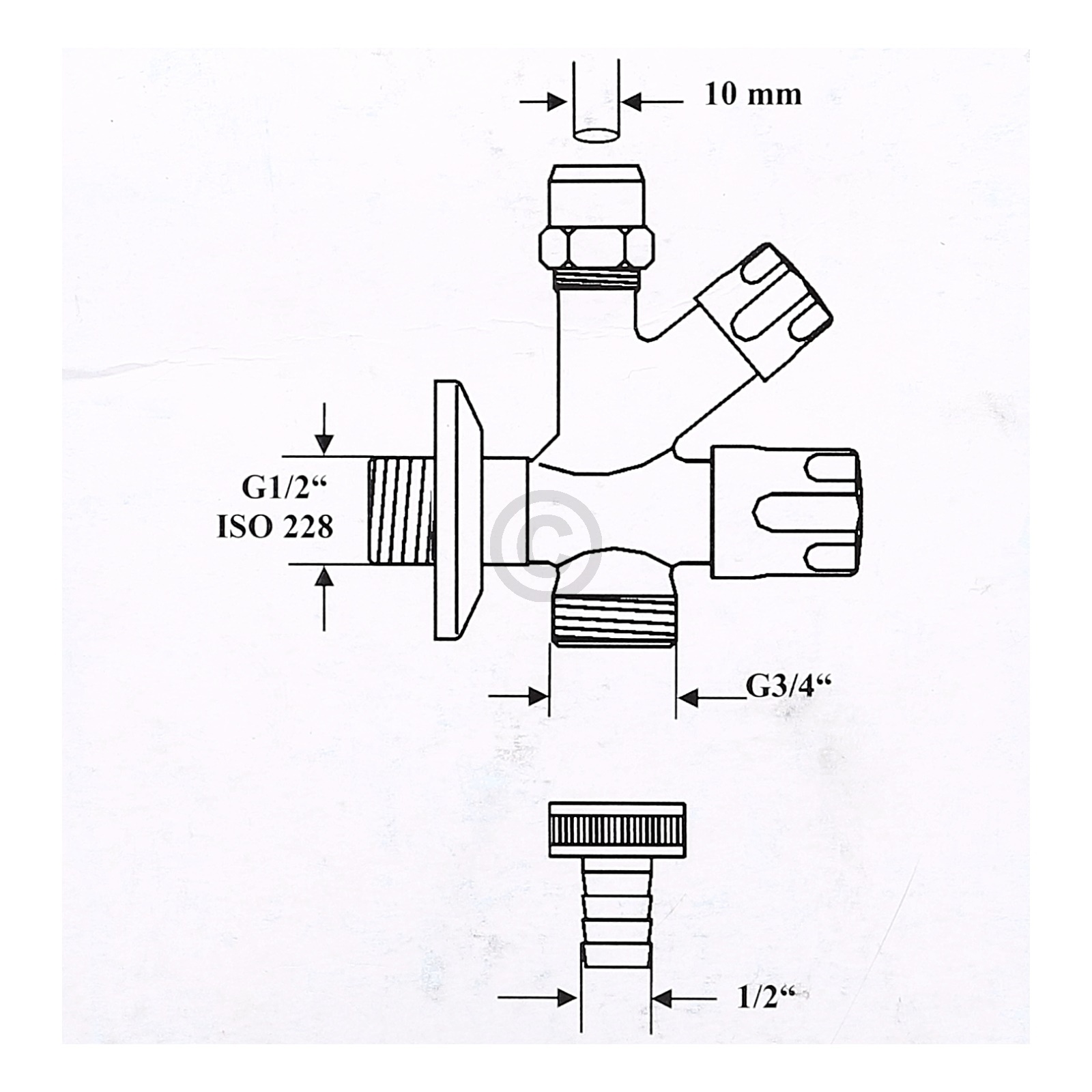 Kombi-Eckventil 3/8"x10mm 3/4" Schlauchanschluss BLUPARTS 10104808