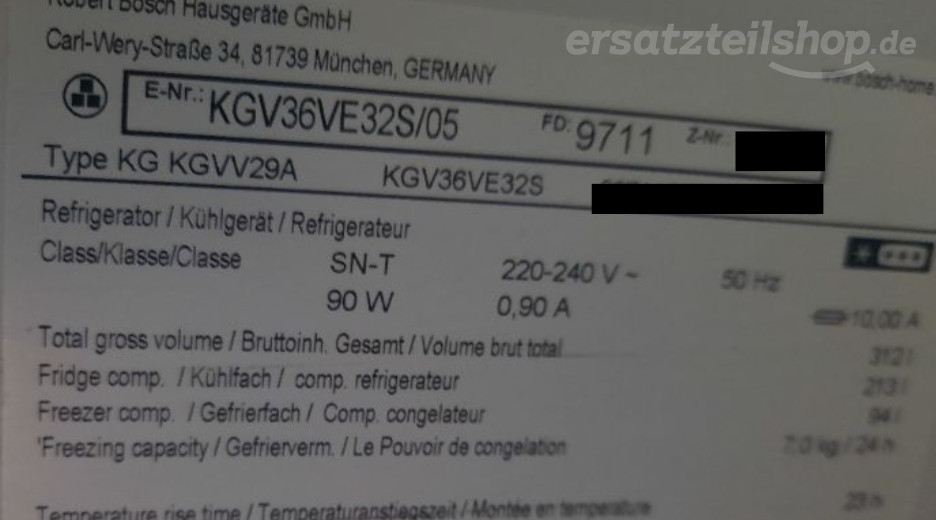 Typenschild Bosch KGV36VE32S/05