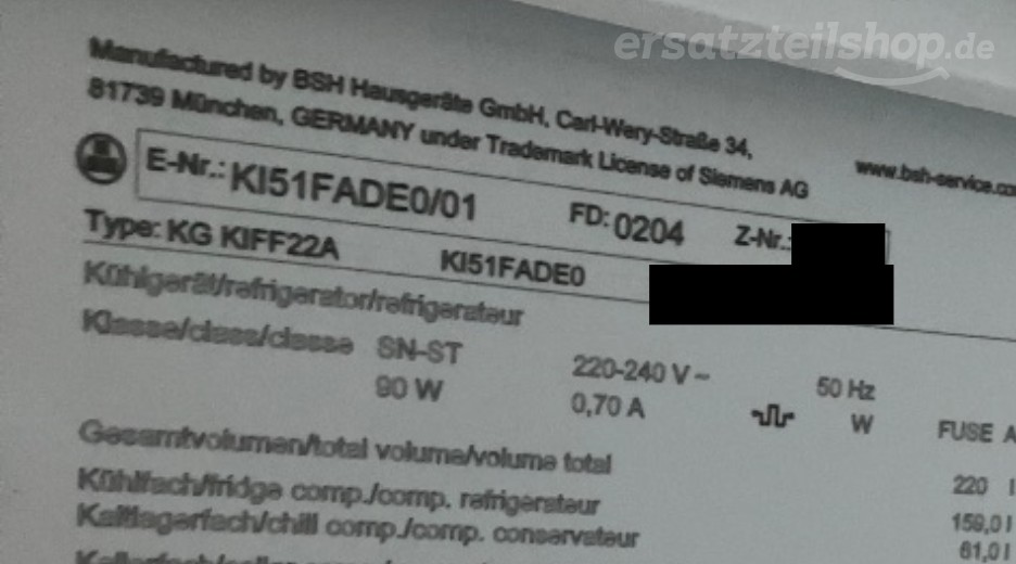 Typenschild Siemens KI51FADE0/01