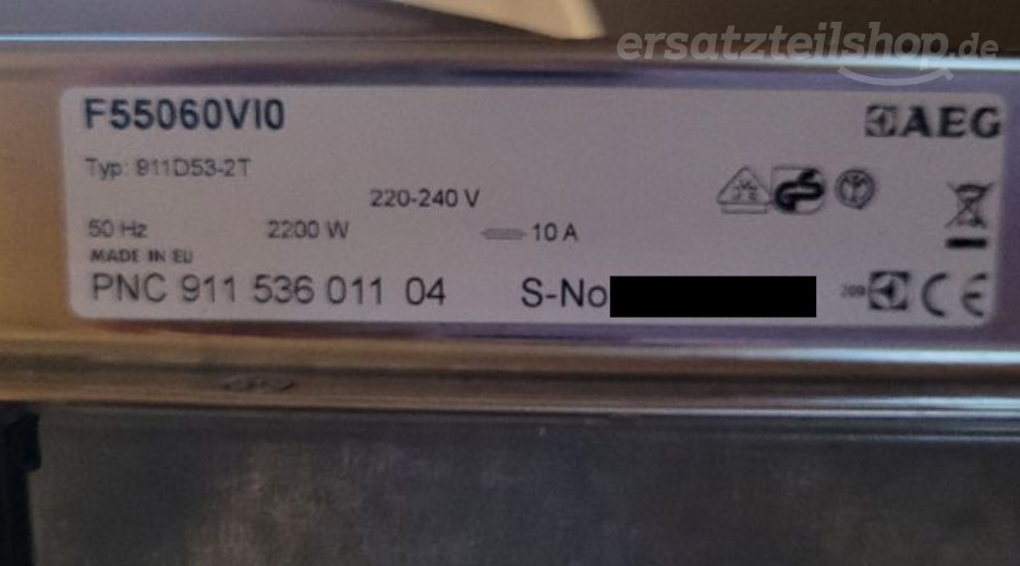 Typenschild AEG F55060VI0 91153601104