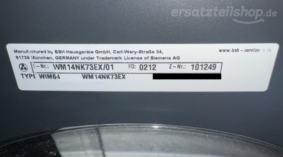 Typenschild Siemens WM14NK73EX/01