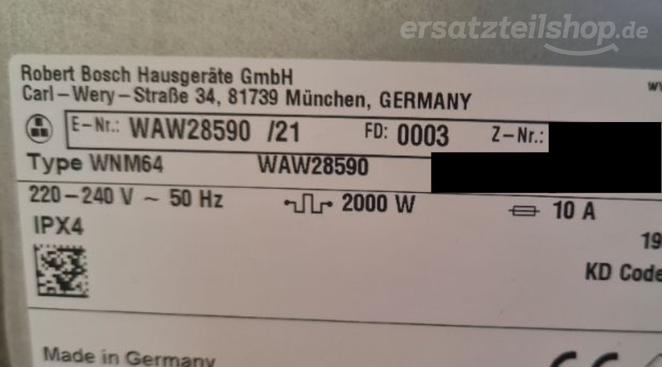 Typenschild Bosch WAW28590/21