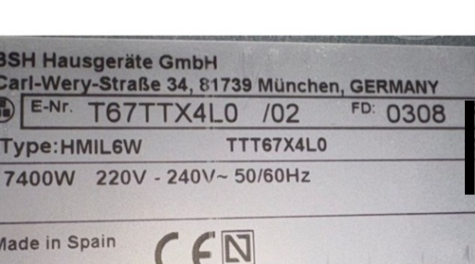 Typenschild Neff T67TTX4L0/02