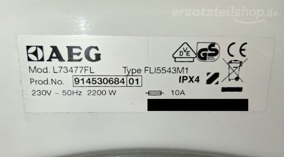 Typenschild AEG L73477FL 91453068401