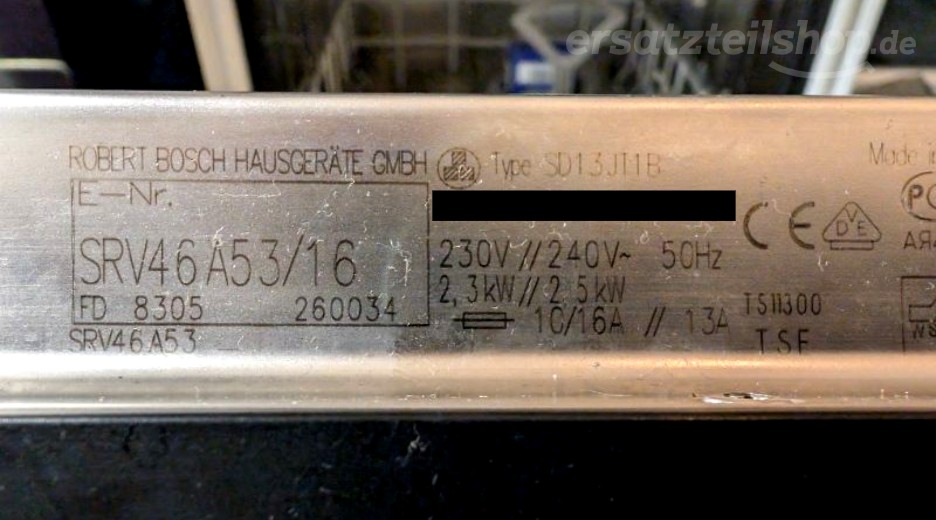 Typenschild Bosch Silence Comfort SRV46A53/16