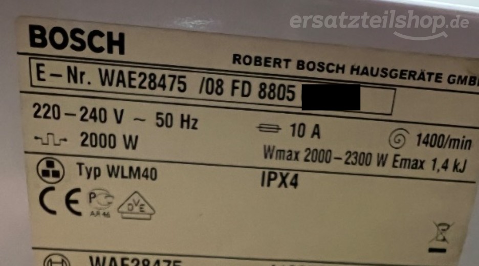 Typenschild Bosch Maxx 7 EcoSpar WAE28475/08