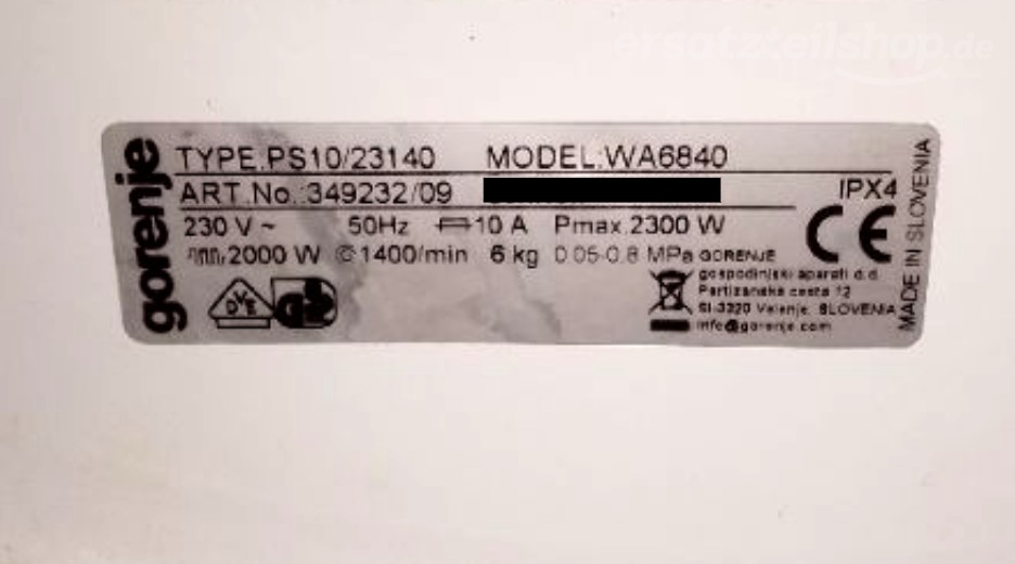Typenschild Gorenje WA8840 728065