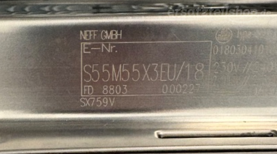 Typenschild Neff S55M55X3EU/18