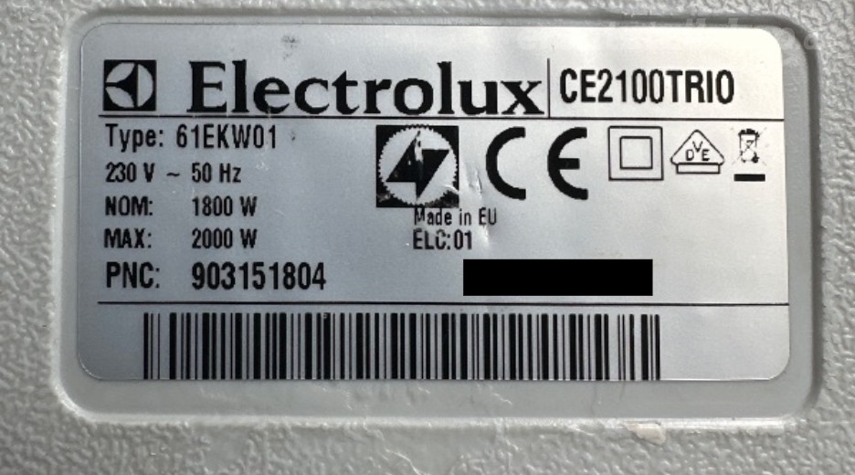 Typenschild AEG CE2100TRIO 90315180400