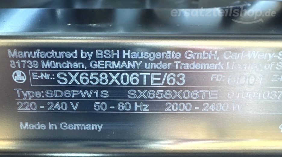 Typenschild Siemens SX658X06TE/63