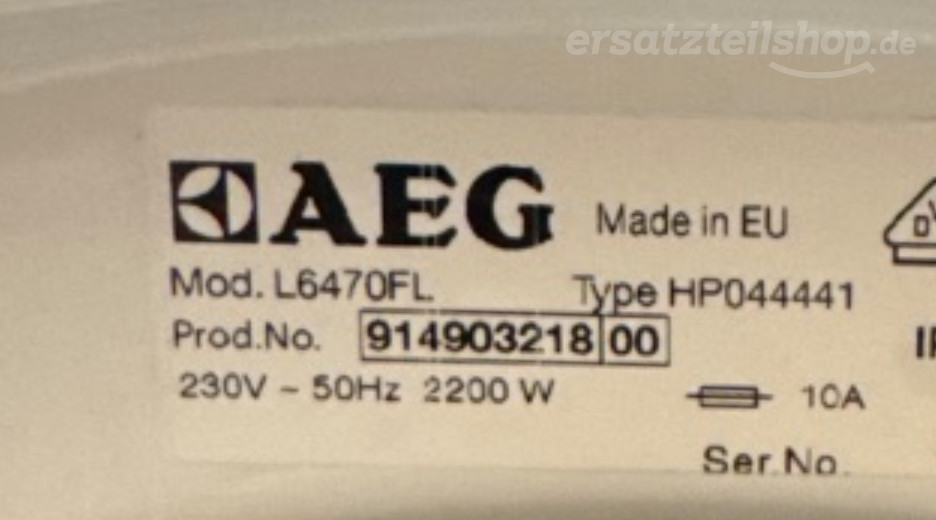 Typenschild AEG L6470FL 91490321800