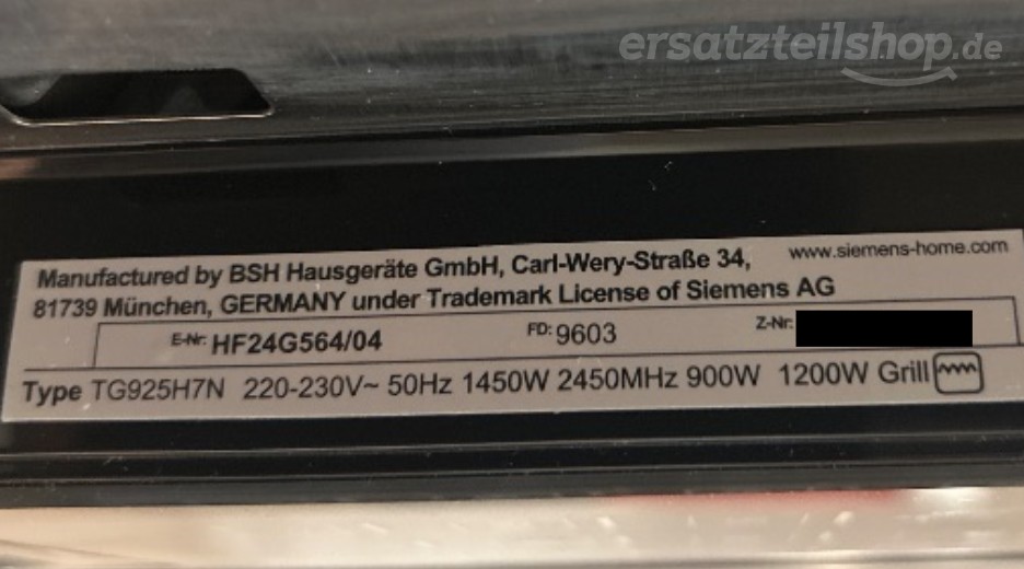 Typenschild Siemens HF24G564/04