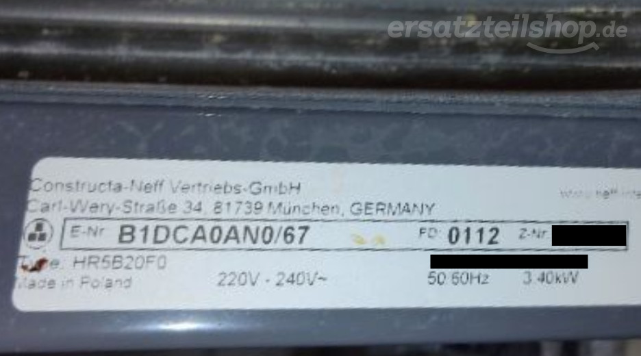 Typenschild Neff B1DCA0AN0/67