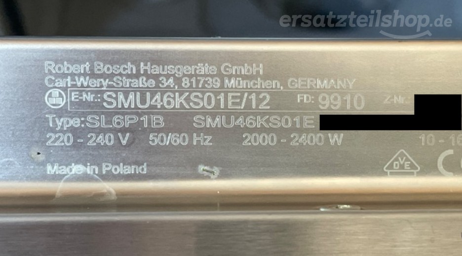 Typenschild Bosch SMU46KS01E/12