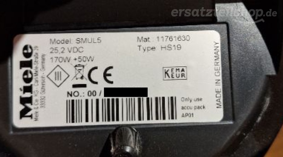 Typenschild Miele TRIFLEX HX1 SMUL5 SMUL5