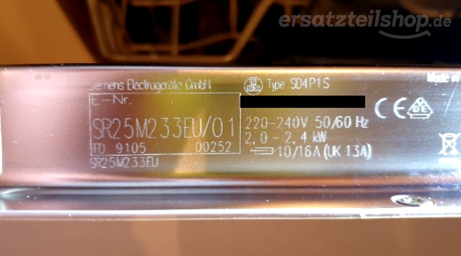 Typenschild Siemens SR25M233EU/01
