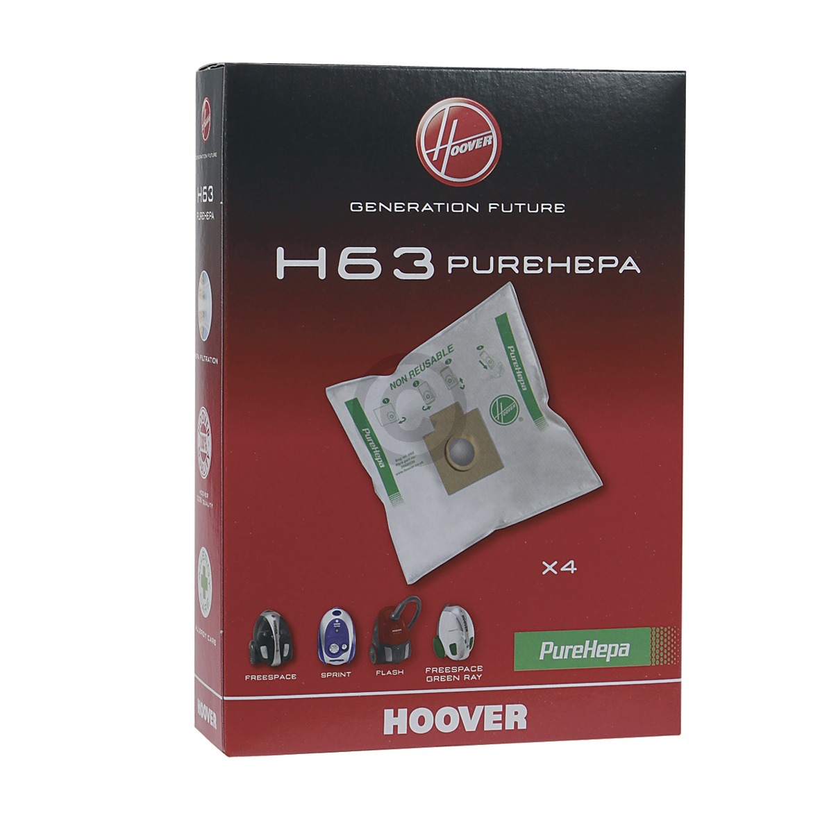 Filterbeutel HOOVER 35600536 H63 PureHepa für Bodenstaubsauger 4Stk