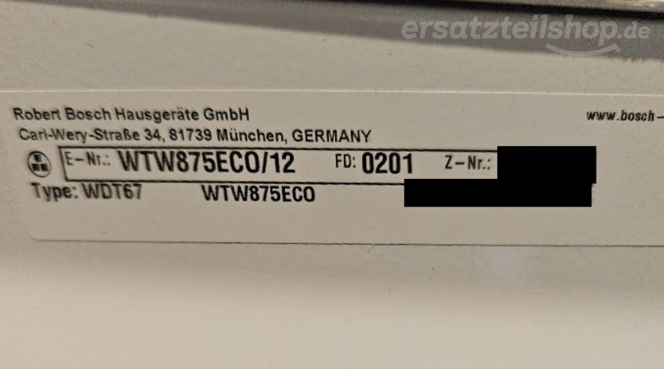 Typenschild Bosch WTW875ECO/12