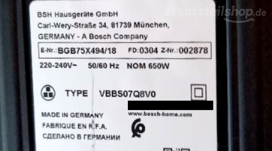 Typenschild Bosch ESW 4821 BGB75X494/18