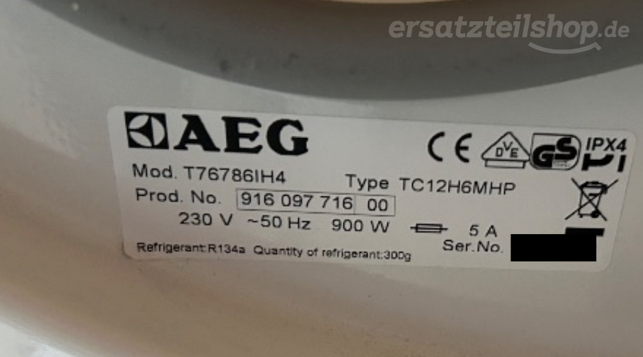 Typenschild AEG T76786IH4 91609771600