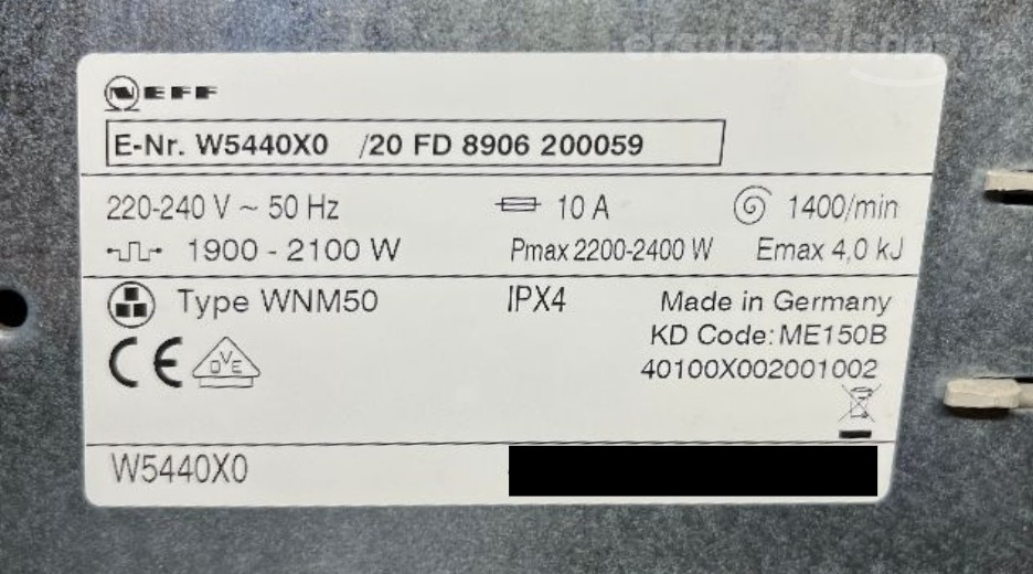 Typenschild Neff W5440X0/20