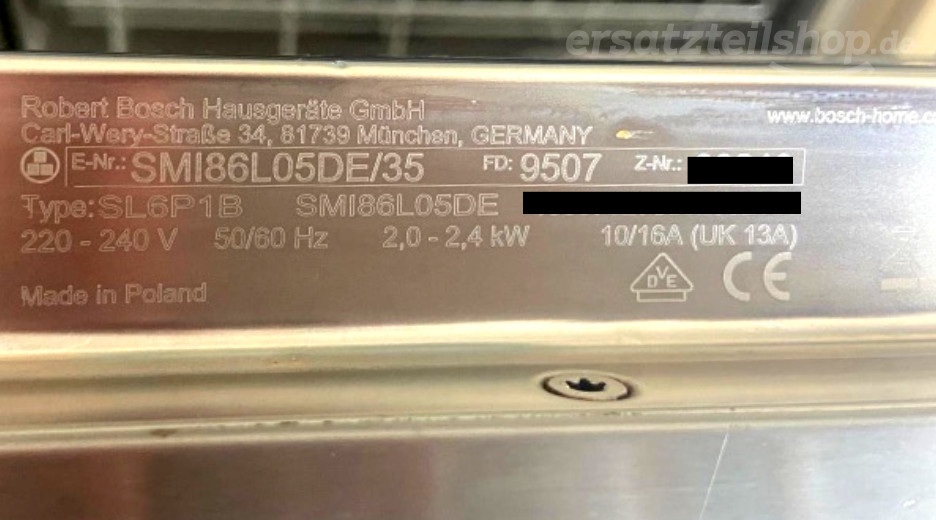 Typenschild Bosch SMI86L05DE/35