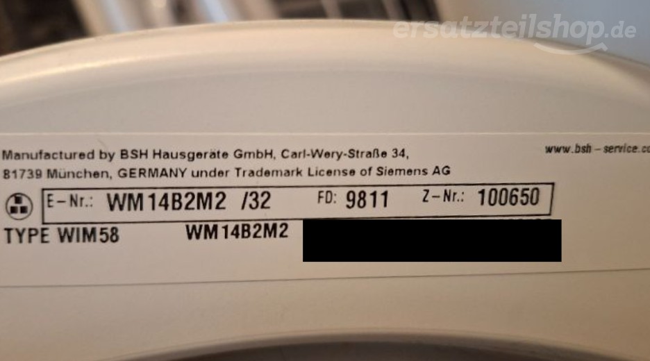 Typenschild Siemens WM14B2M2/32