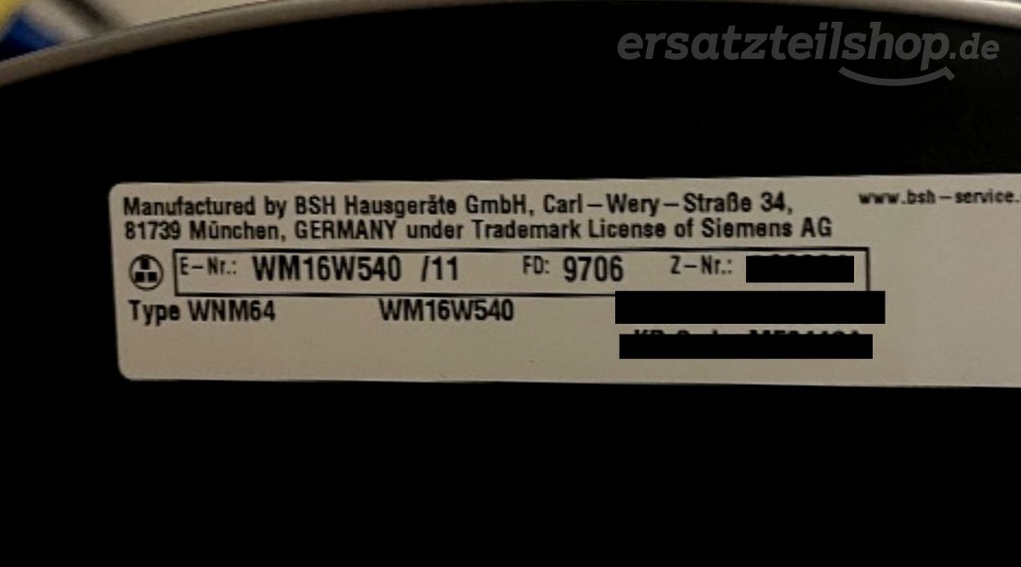 Typenschild Siemens WM16W540/11