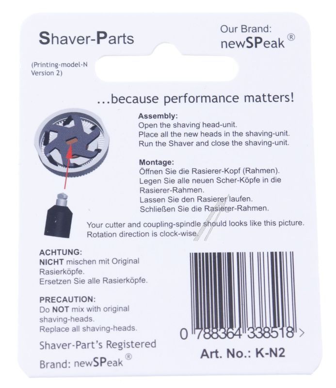 Scherkopf für Philips Rasierer Newspeak X707656 HP1912/1906/1914 & Agidel für alte Modelle