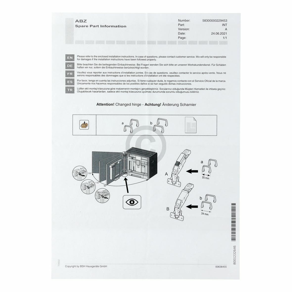 Klammer Türöffnungsbegrenzer BOSCH 10020570 für Kaffeemaschine