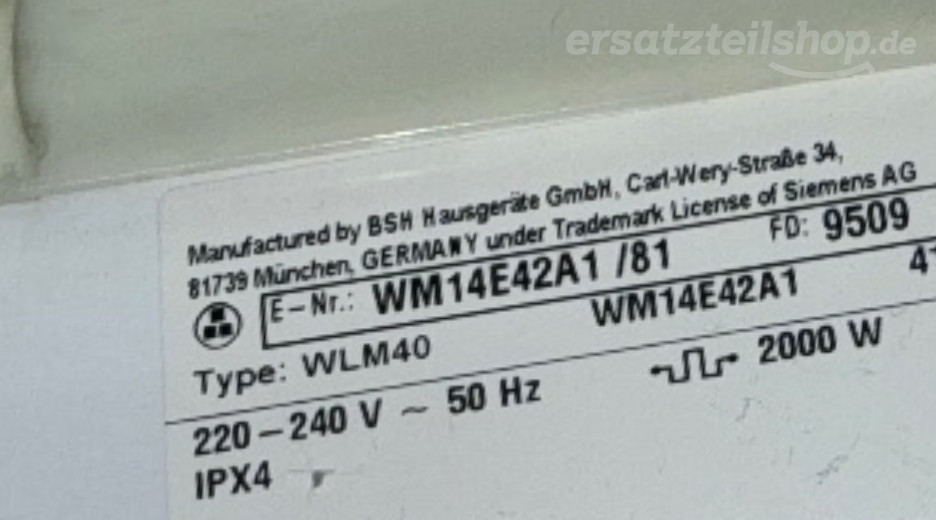 Typenschild Siemens WM14E42A1/81