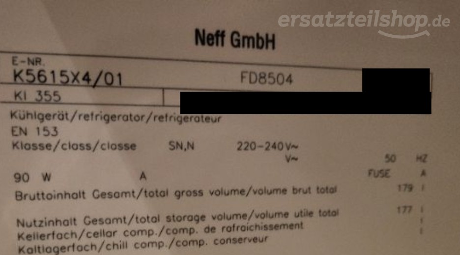 Typenschild Neff K5615X4/01