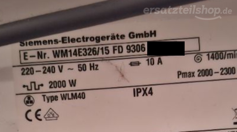 Typenschild Siemens WM14E326/15