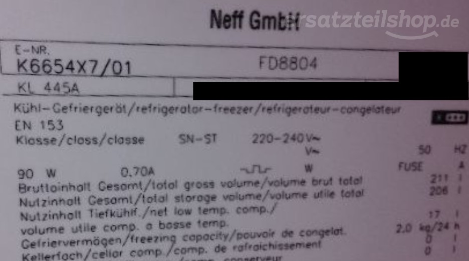 Typenschild Neff K6654X7/01
