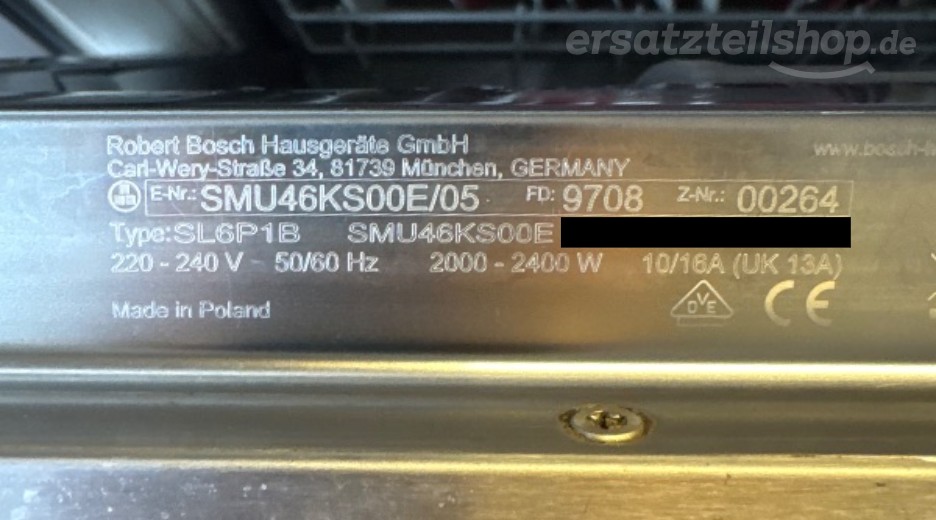 Typenschild Bosch SMU46KS00E/05