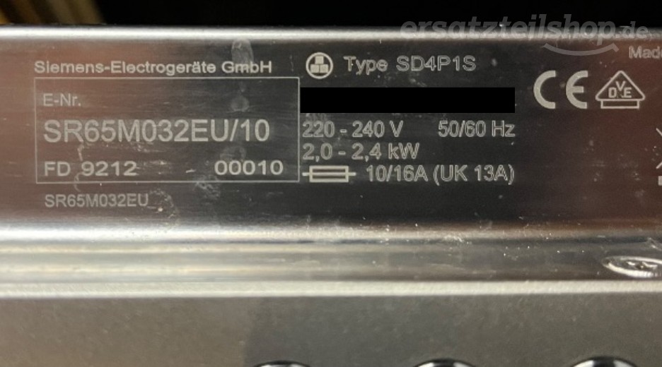 Typenschild Siemens SR65M032EU/10