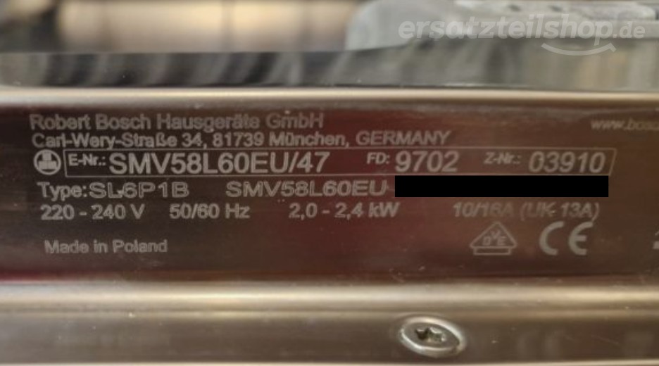 Typenschild Bosch SMV58L60EU/47