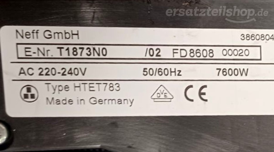 Typenschild Neff T1873N0/02