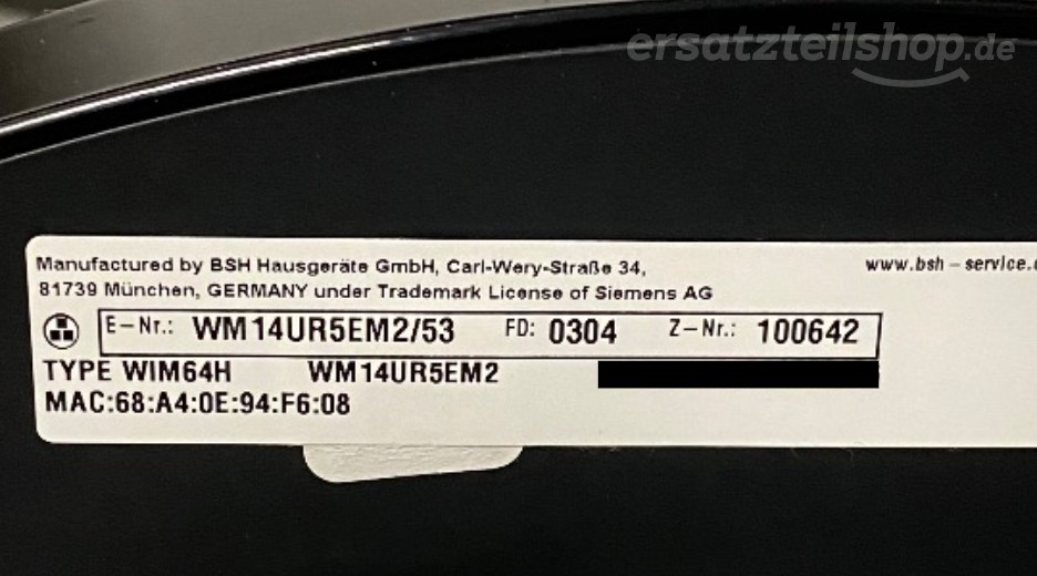 Typenschild Siemens WM14UR5EM2/53