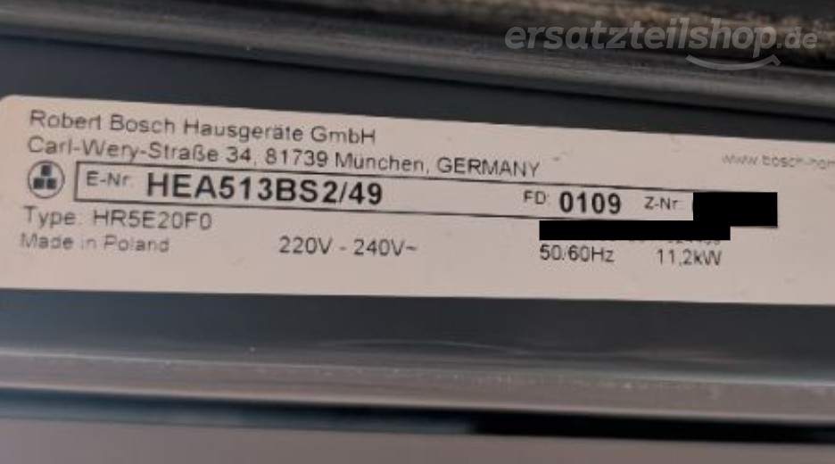 Typenschild Bosch HEA513BS2/49