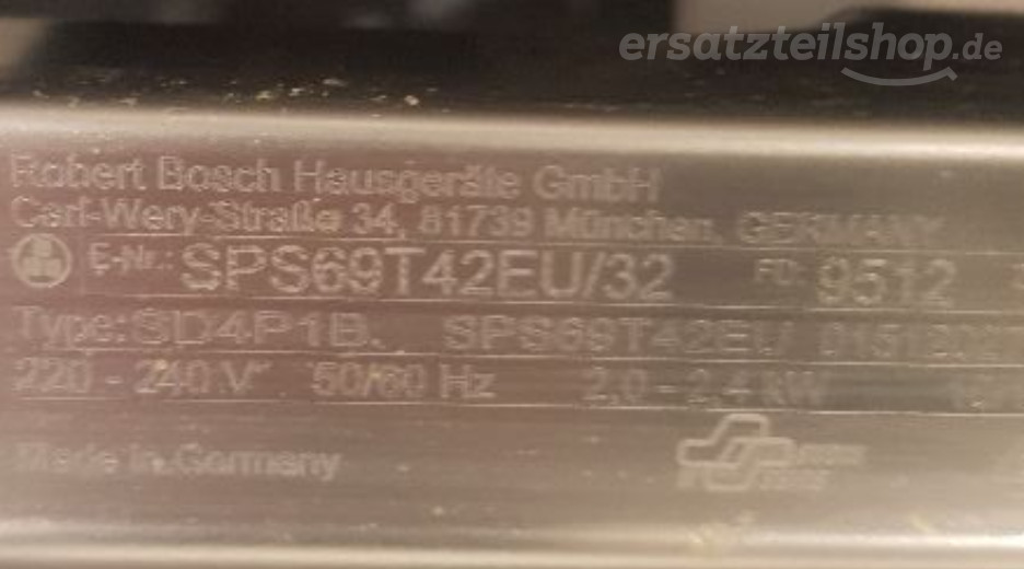 Typenschild Bosch  SPS69T42EU/32