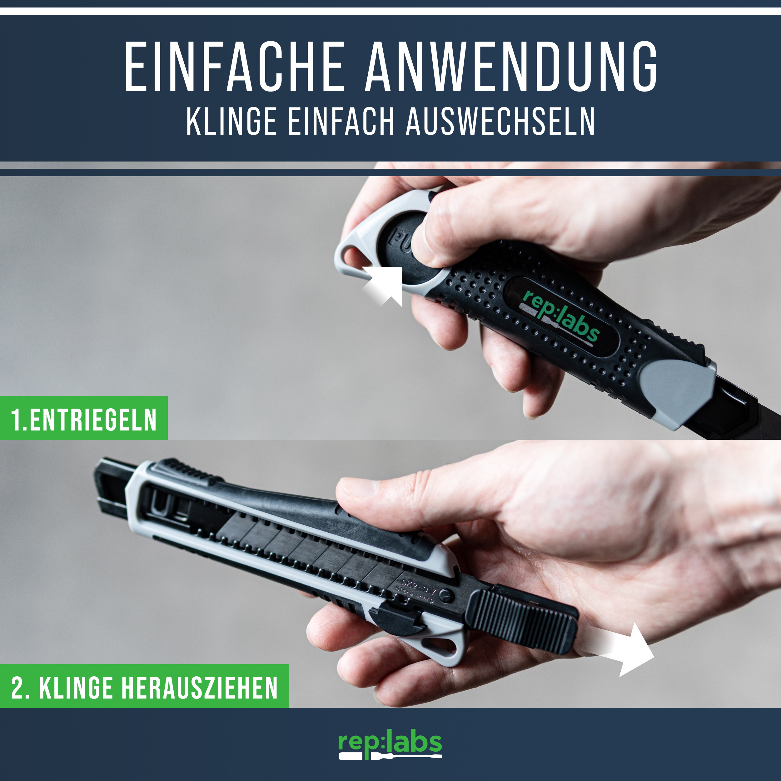 Profi Cuttermesser 18mm mit Abbrechklinge - Antirutsch- u. Autolockfunktion