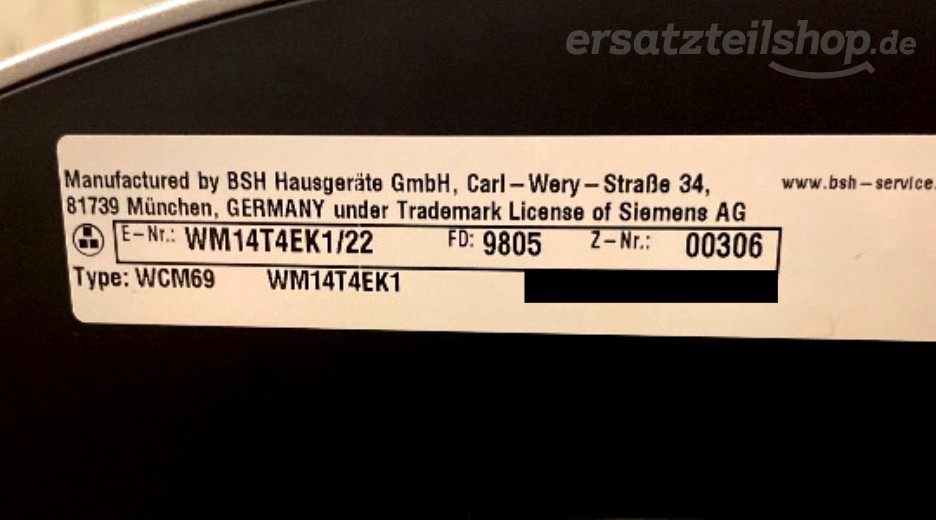 Typenschild Siemens WM14T4EK1/22