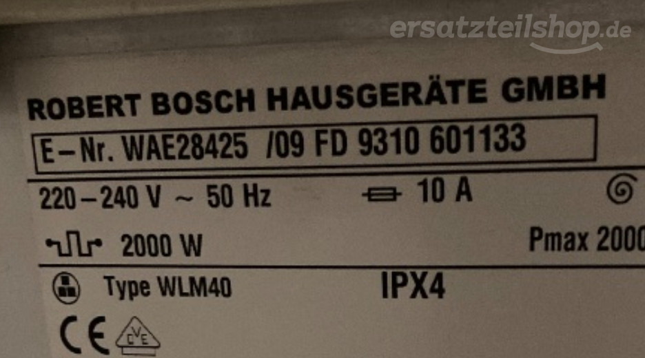 Typenschild Bosch WAE28425/09