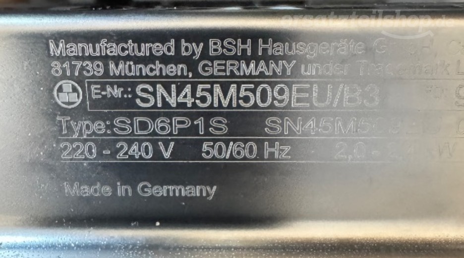 Typenschild Siemens SN45M509EU/B3